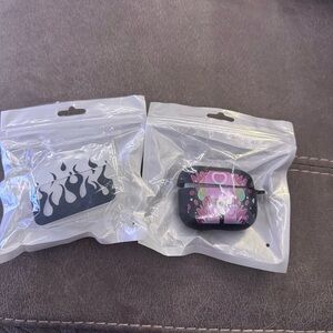 Black Flames and Pink Rocket Ship AirPods Pro Headphones Cases